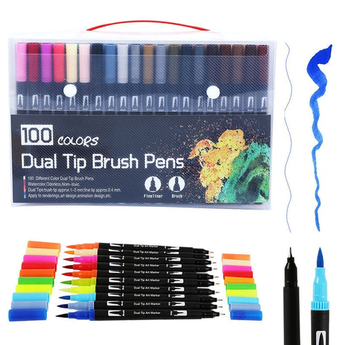 100 Colors Dual Brush Art Markers Pen Fine Tip and Brush Tip Pens for Bullet Journals Adult Coloring Books Calligraphy Lettering - AVA Health and Wellness Boutique