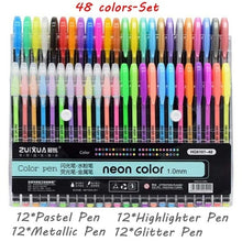 Carica l&#39;immagine nel visualizzatore di Gallery, 12/24/36/48 Colors/set Highlighter Glitter Gel Pen for Coloring Books Journals Drawing Doodling Painting Colored Art Markers - AVA Health and Wellness Boutique
