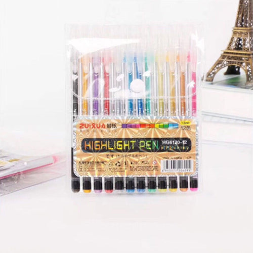 12pcs or 24pcs/Set 12 Colors1mm Glitter Gel Pen Coloring Books Journals Drawing Doodling Painting Colored Art Markers Stationery - AVA Health and Wellness Boutique
