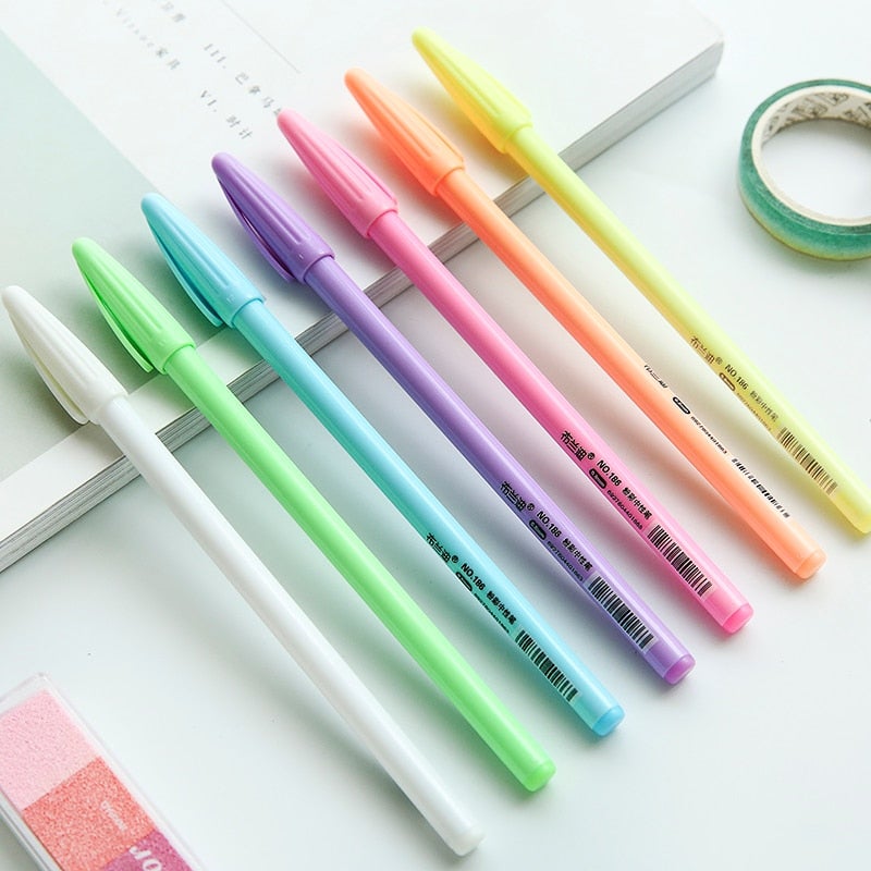 7 pcs High Gloss Powder Color Neutral Pen 0.8mm Ballpoint Writing Pens for Journal Album Home DIY Art School Supplies A6023 - AVA Health and Wellness Boutique
