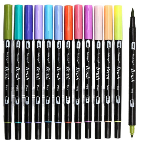 Dainayw Dual Brush Pen Art Markers, Primary, 12-Pack, ABT Brush and Fine Tip Markers for Journaling Card Making - AVA Health and Wellness Boutique