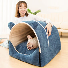 Lade das Bild in den Galerie-Viewer, Dog House Detachable Winter Warm Bed For Pet Semi-closed Design Bear ear Soft Material luxury cat sleeping bed - AVA Health and Wellness Boutique
