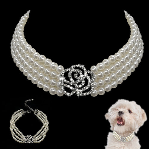 Elegant Crystal Dog Collar Necklace Choker Style Rhinestone Pearl Luxury Pet Dog Accessories Necklaces For Dog Chihuahua D30 - AVA Health and Wellness Boutique