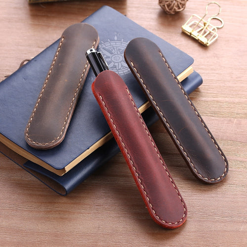 Handmade Genuine Leather Pencil Bag, Cowhide Fountain Pen Case Holder, Vintage Retro Style Accessories For Travel Journal - AVA Health and Wellness Boutique