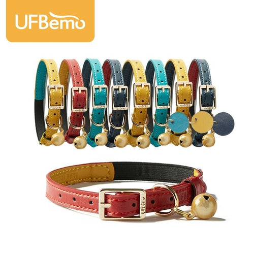 UFBemo Personalized Cat Collar Elastic with Bell Necklace Soft PU Leather Pet Collars Luxury Safety Kitten Small Dog Chihuahua - AVA Health and Wellness Boutique